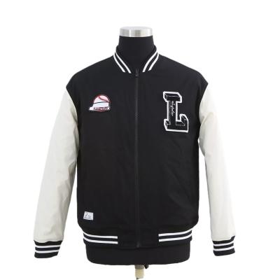 China Custom OEM windproof polyester black and white padded bomber jacket with custom embroidery and polyester rib for sale