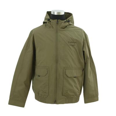 China Windproof Gold Plus Supplier Polyester Coated Olive Green Mens Hooded Slim Jacket For Everyday Wear In Spring Or Fall for sale