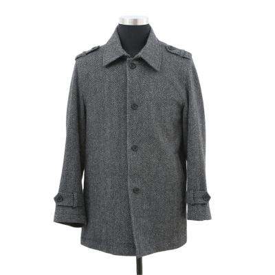 China Breathable 50% 50% Wool/White Polyester Black Herringbone Overcoat With Shoulder Loop Sleeve Loops And Inside Pocket for sale