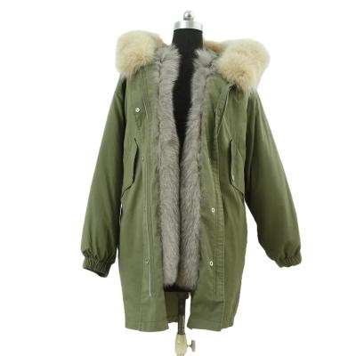 China Breathable Factory Direct 100% Cotton Olive Wind Coat With Twill Padded Fur-Trimmed Hood And Detachable Padded Liner for sale