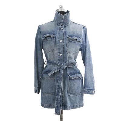 China Wholesale Price Breathable Blue Color Cotton Denim Women Full Ditch Coat For Casual Wear In Spring Or Autumn for sale