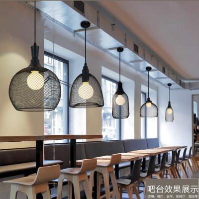 China Industrial Nordic Black Color Iron Cage Shade ATTIC Pendant Lamp Set, Metal Wire Hanging Ball/Net Cover Shade Lights For Bar/KTV/Hotel .8508 for sale