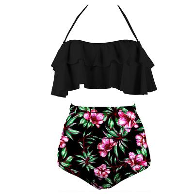 China New Arrival Breathable Flower Printing OEM Custom Ruffle Design Waist Bikini Swimwear Tops for sale