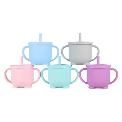 China BPA Free Reusable Silicone Baby Toddler Straw Training Cups BPA Free With Straws for sale