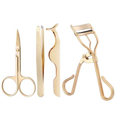 China 2021 New 4-Pieces Stainless Steel Eyelash Curler Rose Gold Eyelash Applicator Eyebrow Tweezers Set for sale