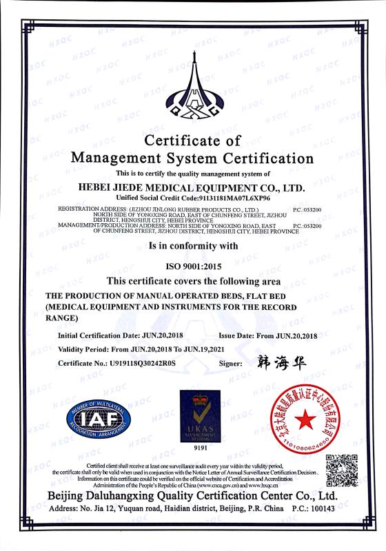 ISO9001 - Hebei Jiede Medical Equipment Co., Ltd.