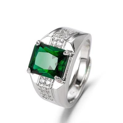 China Fashionale MAXERY Emerald Gemstone Men Ring European Sapphire Inlaid Diamond Jewelry Trend Men's Adjustable Ring for sale