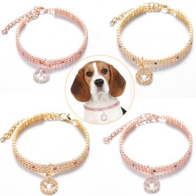 China MAXERY stocked pet supplies color crystal dog collar smiley dog ​​collar high-end zircon three drainage drill cat collar jewelry necklace for sale