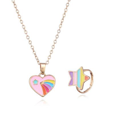 China MAXERY Cute Children's Jewelry Set New Ring Set Cute Alloy Children's Rainbow Star Jewelry Five-pointed Necklace Set for sale