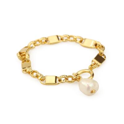 China Maxery FASHIONABLE High-retention Empty Plating Real Gold Minimalist Thick Chain Personality Real Natural Pearl Bracelet for sale