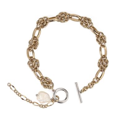 China Maxery FASHIONABLE Coffee Brass Gold Plated Personality Bead Bracelet Exaggerated INS Zircon Chain Bracelet for sale