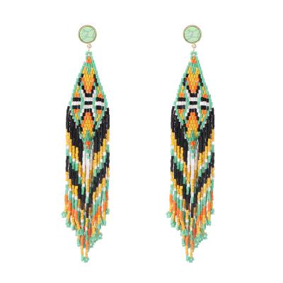 China FASHIONABLE Maxery European and American rice beads handmade Bohemian creative earrings women long tassel earrings exaggerated earrings for sale