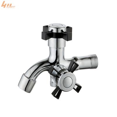 China Two Way Modern Good Quality Using Chrome Washing Bibcock Zinc Alloy Double Handles Bibcocks 2 Way Free Water Quick Tap for sale