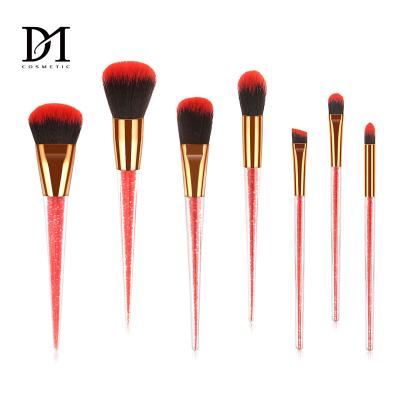 China Angular Blush 7 Piece Custom Fashion Rose Gold Black and Red Fiber Hair Crystal Acrylic Handle Personalized Makeup Set Brush with PVC Bag for sale