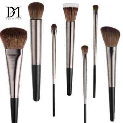 China Angular Blush Best Selling New Design Gun Color Long Brushed Aluminum Tube Makeup Brush Set Duo Fiber Brush for sale