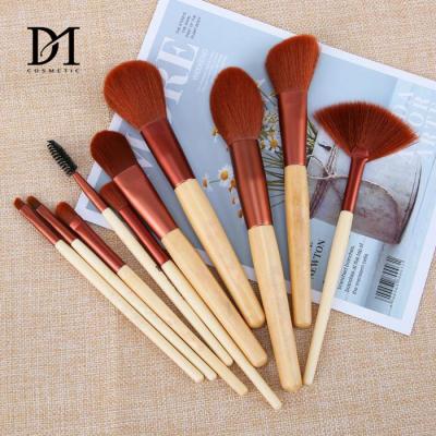 China Angular Blush Manufacturer Private Logo 10pcs Makeup Brush Seller Bamboo Handle Makeup Brush for sale