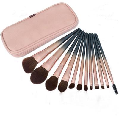 China Angular Blush 12 Pcs BASF Fiber Hair Shimmer Handle Professional Makeup Brush Set Cosmetic Brush Kits for sale