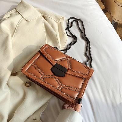 China 2021 Fashion Chain Cross - PU Leather Ladies Handbags Small Body Shoulder Flap Handbags Rivet Fashion Woman Bags for sale