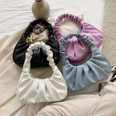 China Fashion Pleated Cloud Bags Women Handbags Leather Ruffled Handle Armpit Bag Bracelet Handbag For Female for sale