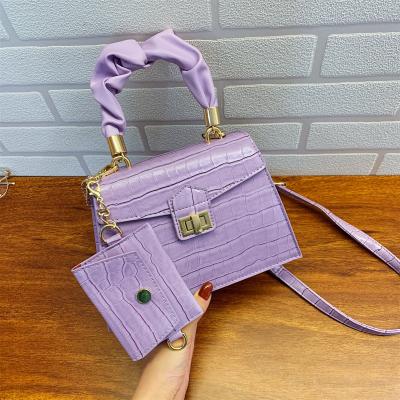 China 2021 fashion new pure color pattern soft leather two-piece set women shoulder bag handbag for sale