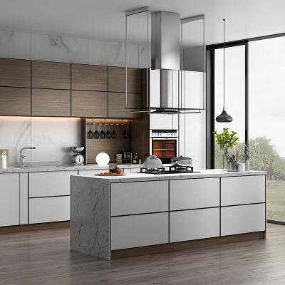 China Modern Environmental Friendly/Durable Kitchen Design Stainless Steel Kitchen Island White Cabinet Set Home Cupboard armario de cozinha for sale