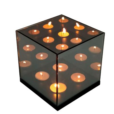 China Hot Selling Custom Glass Home Decor Candle Holder Home Decor Coated Square Candlestick for sale