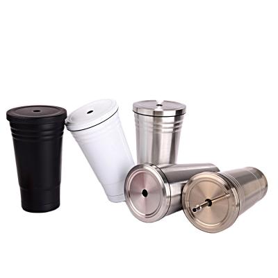 China 16oz Double Wall Stainless Steel Durable Vacuum Insulated Tumbler Coffee Mug Water Bottle With Straw For Hot Cold Drinks for sale