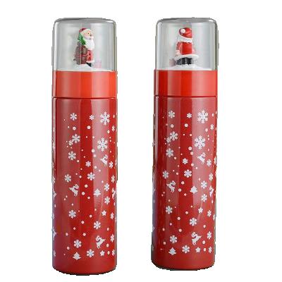 China New Viable Christmas Gifts Cup Portable Upright Vacuum Flask Bottle 304 Stainless Steel With Cartoon Lid Customer Logo for sale