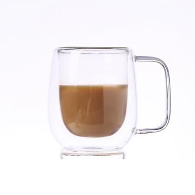 China Durable 250ml Heat Resistant Mugs With Handle Coffee Milk Juice Beer Tea Drinks Large Capacity Double Wall Tumbler Mug Glass Travel De for sale