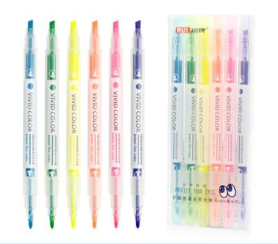 China YIHENG Writing Smooth High Quality Highlighter Bar Stationery 6 Colors Highlighter Water-Based Dual-Headed Marker Pen For Kids for sale