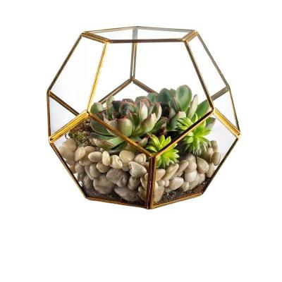 China Eco-friendly Wholesale Copper Geometric Mini Greenhouse Succulent Planter Pot Glass Plants For Home Deco for sale