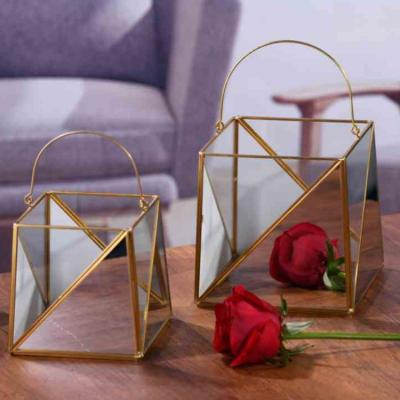 China Eco-Friendly Vintage Decorative Mini Glass Display Case Cube Greenhouse With Gold Frame for sale