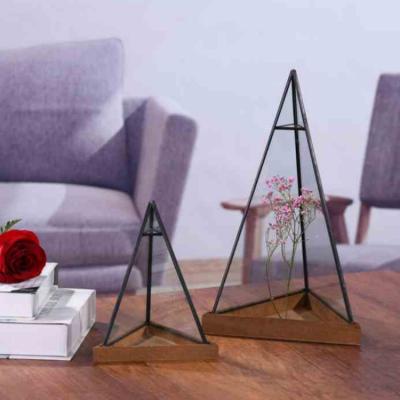 China Mini Glass Greenhouse Wedding Garden Homeware Triangle Vase Greenhouse Eco-friendly Use for sale