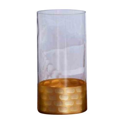 China Eco-friendly Glass Cylinder Flower Vase With Brass Colored Ring Around The Neck for sale