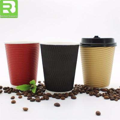 China Recycled Materials Custom Printed Disposable Double Wall Ripple Paper Coffee Cups With Lid for sale