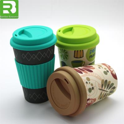 China Sustainable Biodegradable 12oz Custom Printed Reusable Melamine Bamboo Fiber Coffee Mug With Lids for sale