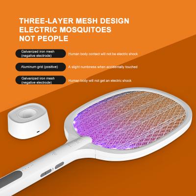 China Viable Handheld Electric Fly Swatter Usb Mosquito Killer Racket Bat Fill Lamp With Bass Mosquito Racket for sale