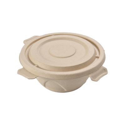 China Disposable Biodegradable Round Bowl Food Pulp Thickening Customized Customized Take Out Bowl With PET/Pulp Lid For Party for sale