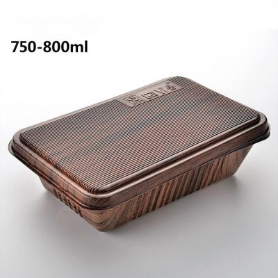 China Customized 750/800ML pp disposable rectangular wooden pattern food takeout bowl for restraund for sale