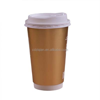 China Customized Disposable Thickened Disposable Double-layer Cavity Wrapping Paper Gold Coat Coffee Drink Milk Tea Cup With Lid for sale