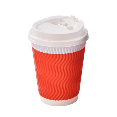 China Disposable Customized Disposable Color S Embossed Coffee Corrugated Paper Tea Thickened Anti-scalding Hot Drink Cup With Lid for sale