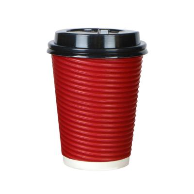 China Customized Disposable Corrugated Paper Disposable Horizontal Embossing Coffee Tea Thickened Anti-scalding Hot Drink Cup With Lid for sale