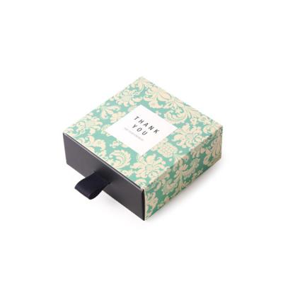 China Recycled Materials Custom Small Fresh Floral Green Rectangle Biscuit Tea Drawer Small Size Gift Box for sale