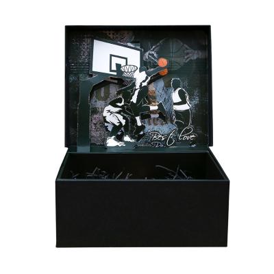 China Rectangle Rigid Cardboard Recyclable Customized 3D Basketball Dimension Empty Gift Box With Magnetic Hook for sale