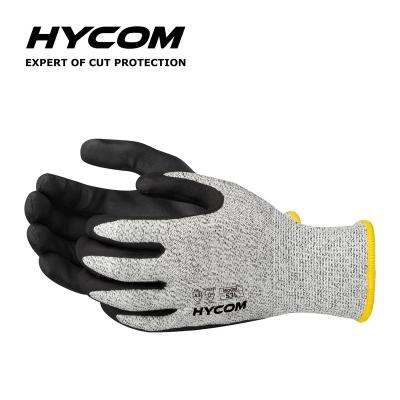 China Cut resistant glove Hycom S3L nitrile coated resistance level 3 trabajo guantes cut gardening glove sandy nitrile cut resistant work glove for sale