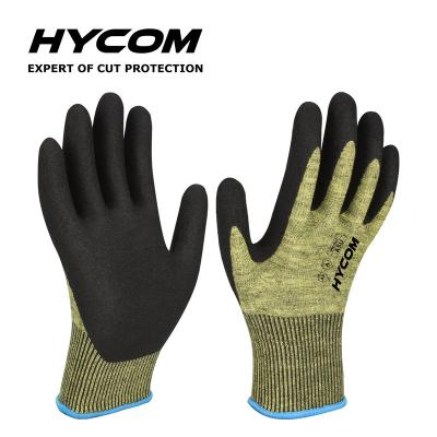 China Cut Resistant Glove Hycom A5U Sandy Nitrile Coated Protective Device Felling Work Gloves for sale