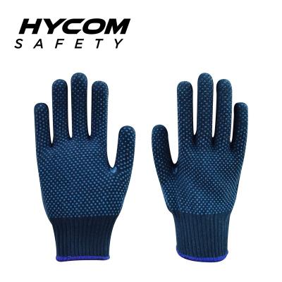 China Double Cut Work Glove Hycom C7D-86 Cotton 7G Heavy Duty BLUE Double Sided Rubber Dot Coated Gloves for sale