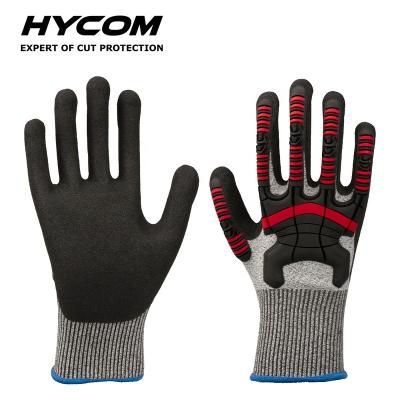 China High Performance Work Hand Protection Impact Glove Hycom TPR Resistant Nitrile Coated Assembly Anti Work Gloves Factory Cut for sale