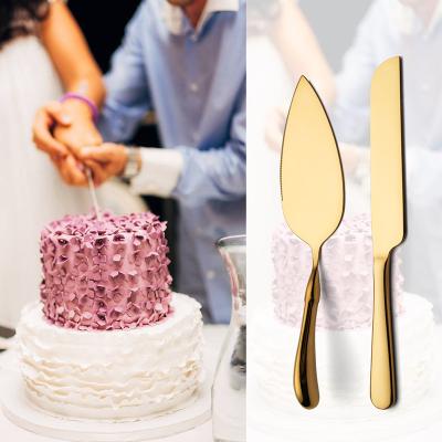 China Stocked wedding cake knife set stainless steel gold cake knife and server set cake serving knife for sale