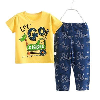 China Baby Boy Smart Casual Clothing Two Piece Short Sleeve and Long Panty Pajamas for Summer Spring Kids Clothes for sale